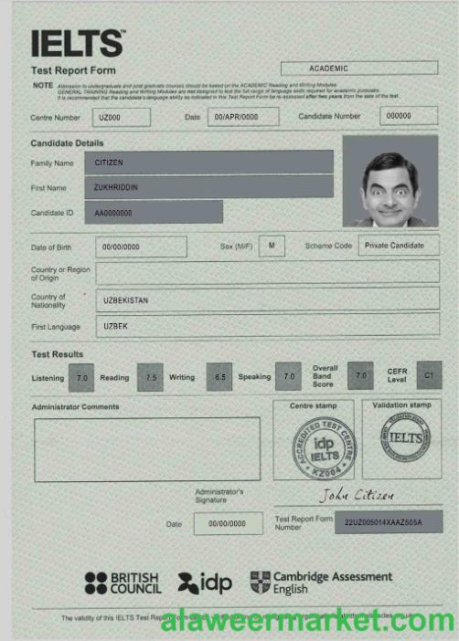 IELTS test report form certificate